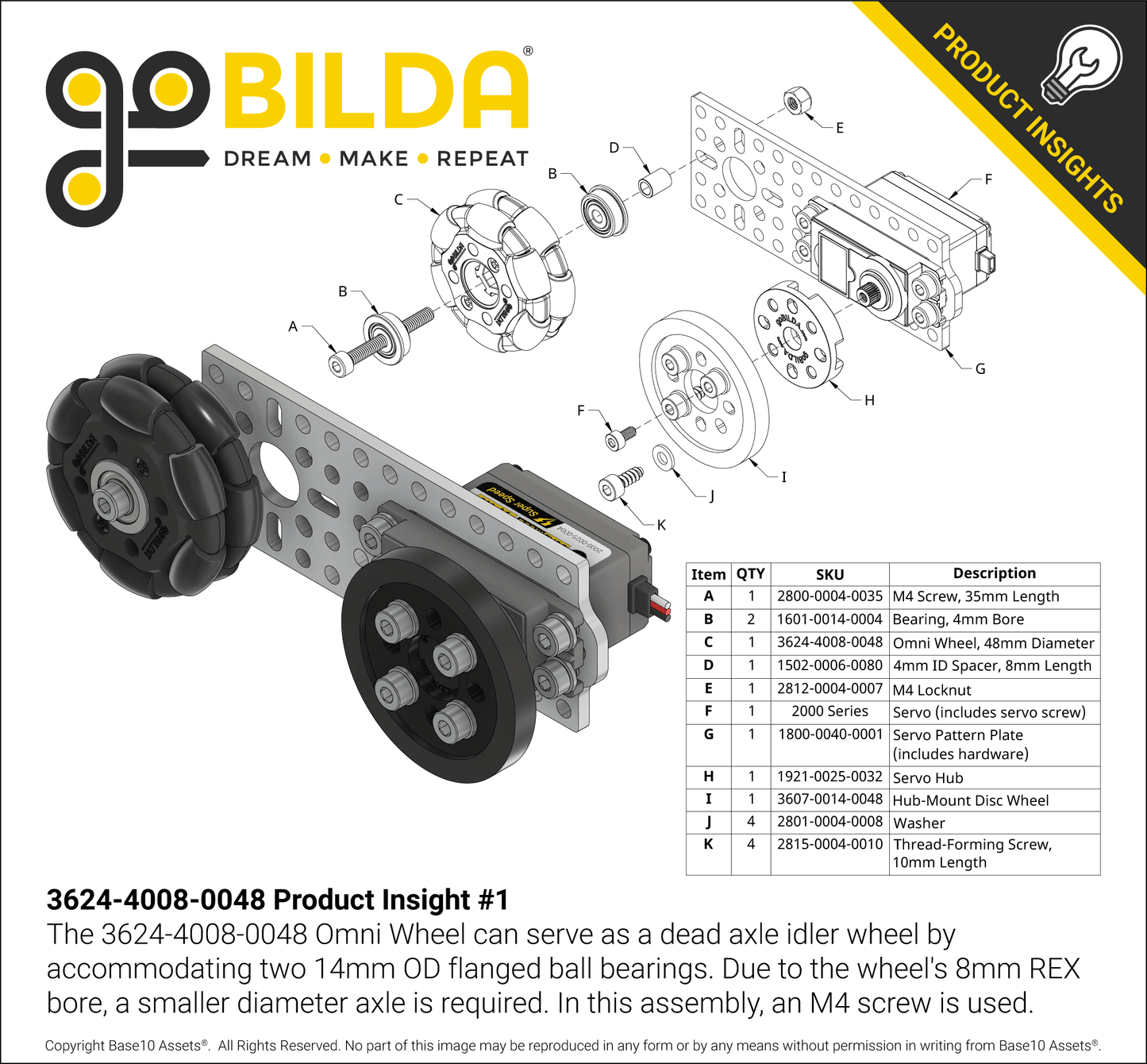 48mm Omni Wheel (8mm REX™ Bore, 50A Durometer)