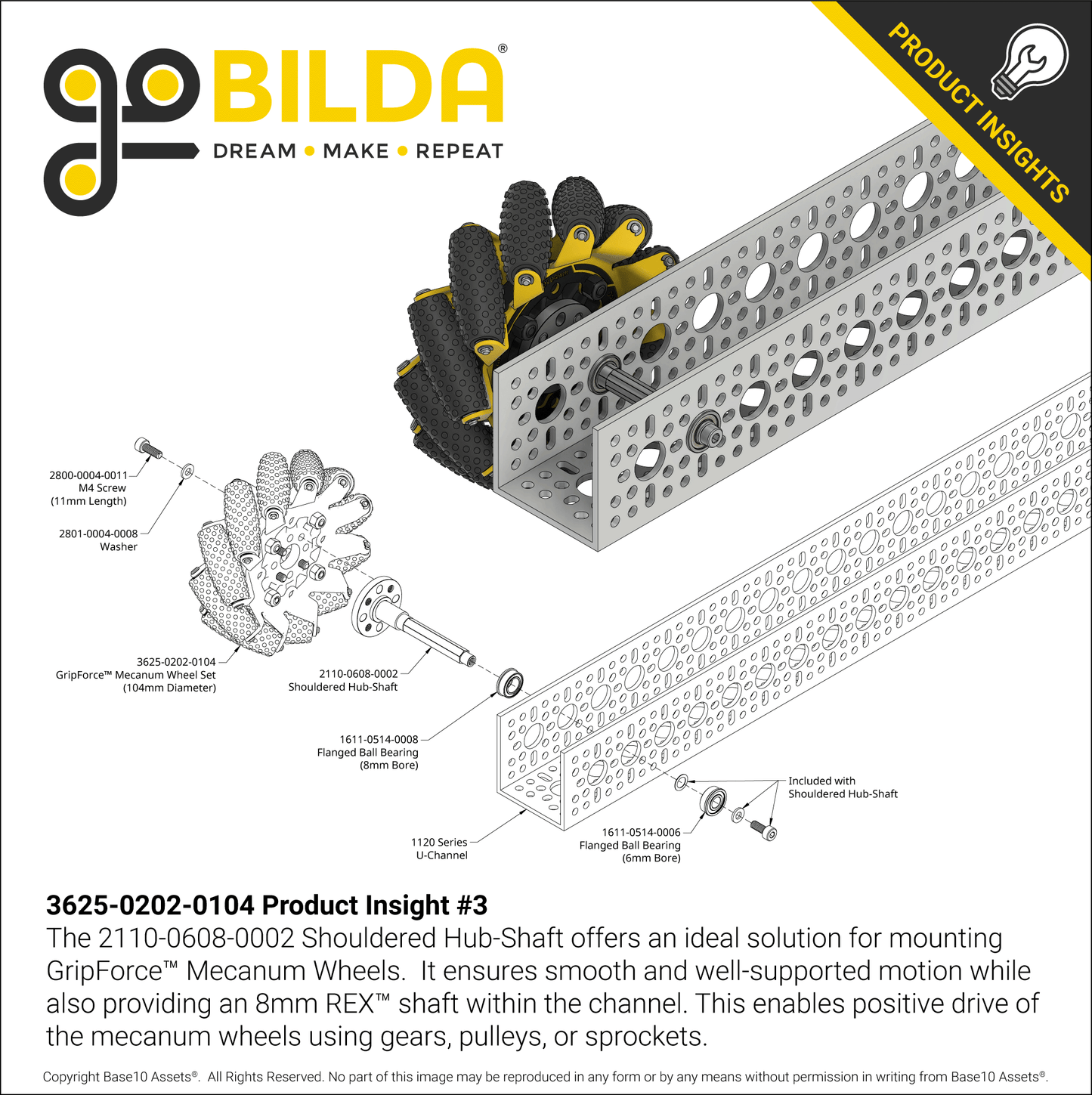 GripForce™ Mecanum Wheel Set (Ø104mm, 40A Durometer Rollers)