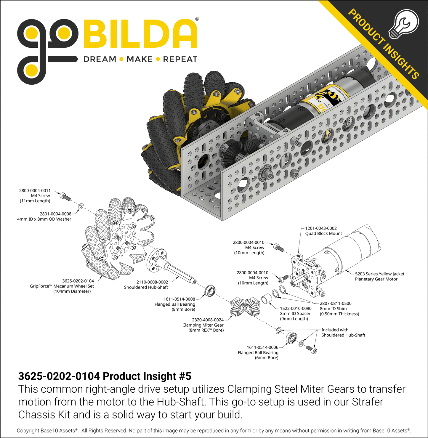 GripForce™ Mecanum Wheel Set (Ø104mm, 40A Durometer Rollers)