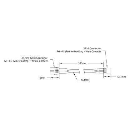 XT30 [FH-MC] to 3.5mm Bullet [MH-FC] Adaptor (300mm Length)