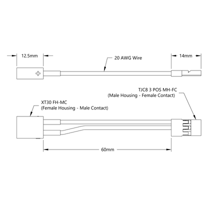 XT30 [FH-MC] to 2-Pos TJC8 Power Connector [MH-FC] Adaptor (60mm Length)