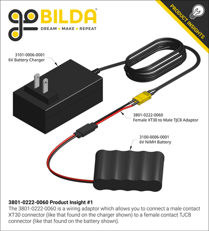 XT30 [MH-FC] to 2-Pos TJC8 Power Connector [FH-MC] Adaptor (60mm Length)