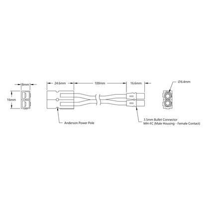 Anderson Powerpole to 3.5mm Bullet [MH-FC] Adaptor (100mm Length)