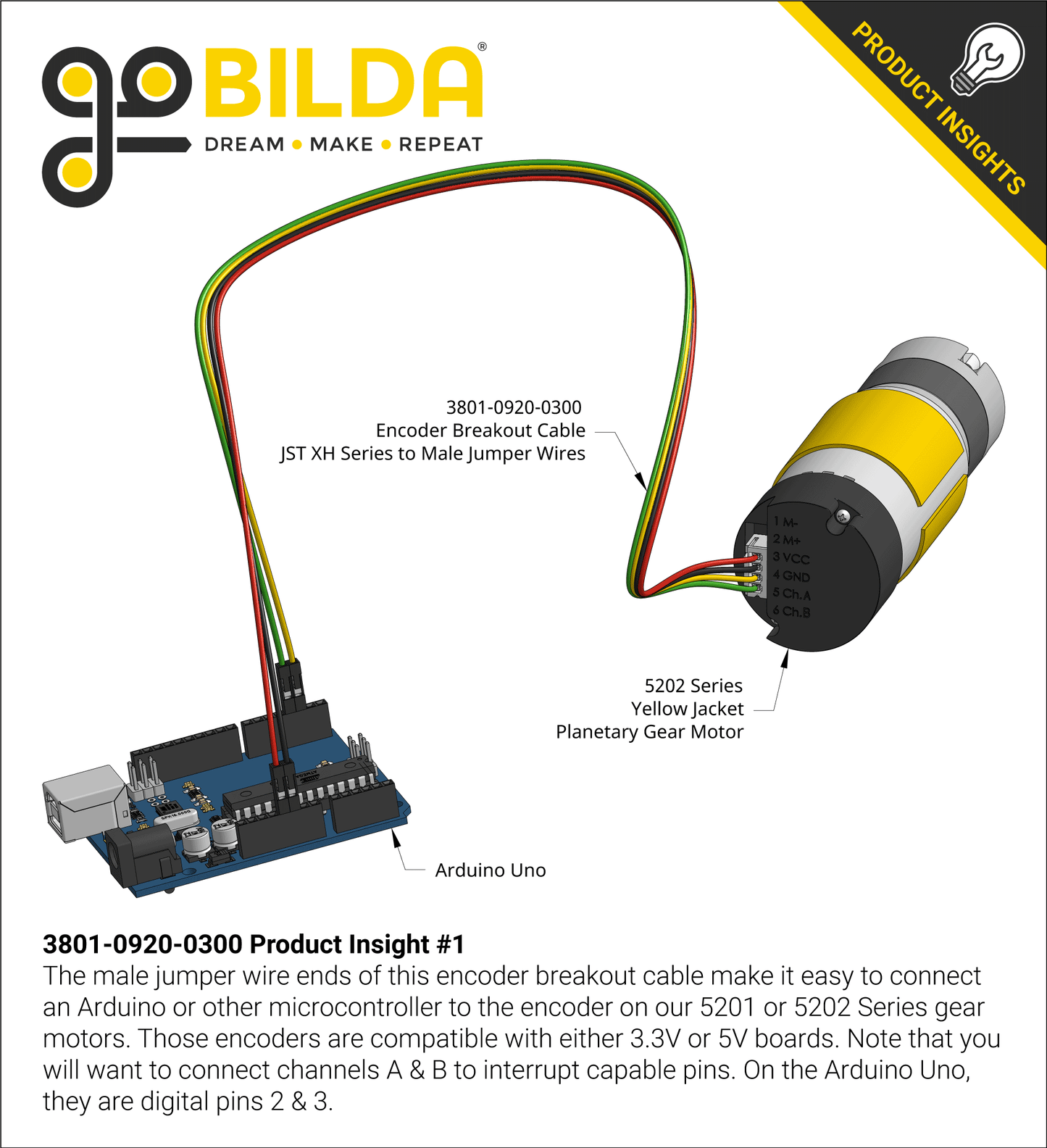 Encoder Breakout Cable (4-Pos JST XH [MH-FC] to 4 x 1-Pos TJC8 [FH-MC], 300mm Length)