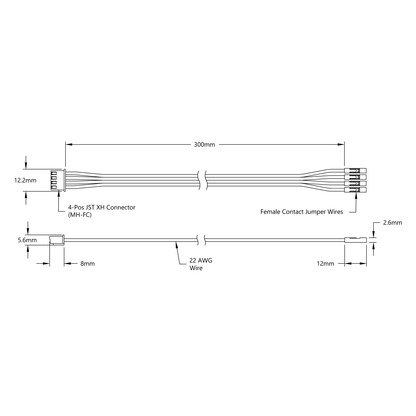 Encoder Breakout Cable (4-Pos JST XH [MH-FC] to 4 x 1-Pos TJC8 [MH-FC], 300mm Length)