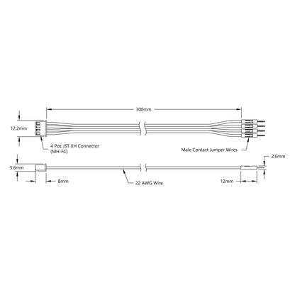 Encoder Breakout Cable (4-Pos JST XH [MH-FC] to 4 x 1-Pos TJC8 [FH-MC], 300mm Length)