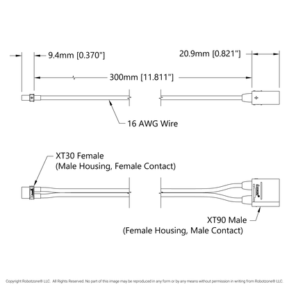 XT90 [FH-MC] to XT30 [MH-FC] Adaptor (300mm Length)