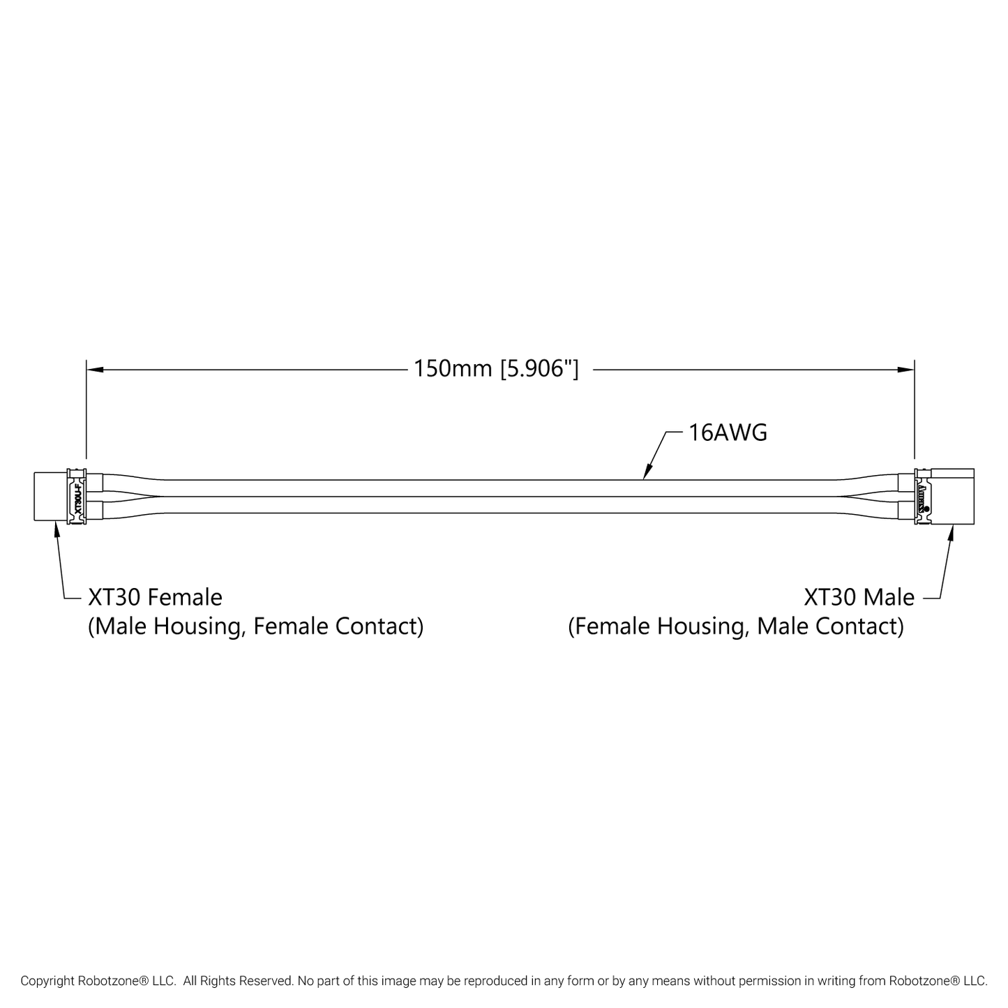 XT30 Extension (FH-MC to MH-FC, 150mm Length)