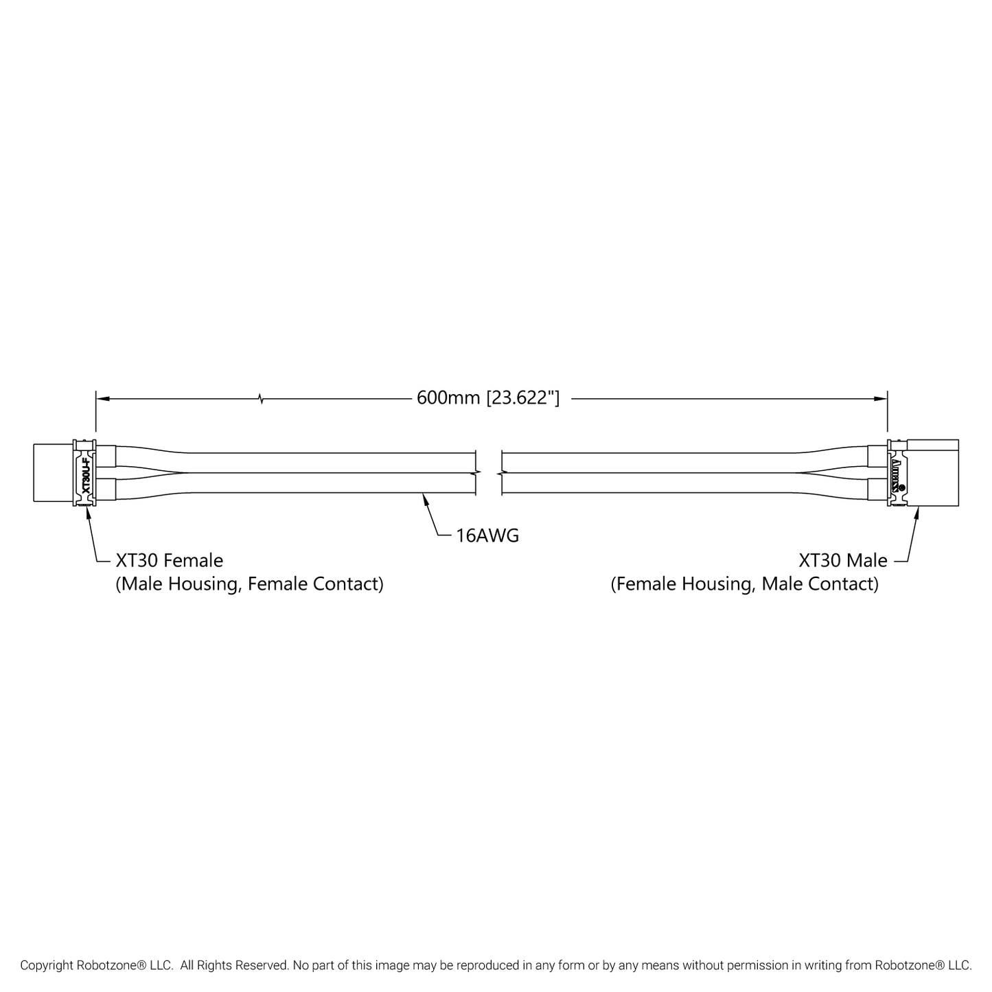 XT30 Extension (FH-MC to MH-FC, 600mm Length)