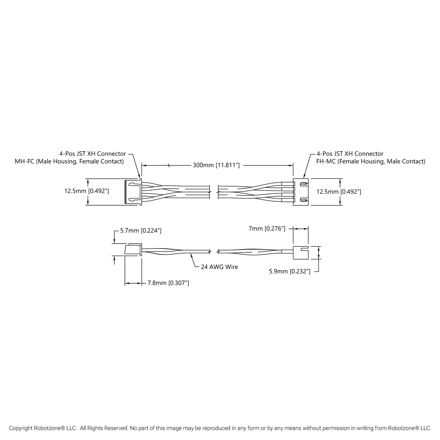 Encoder Cable Extension (4-Pos JST XH, 300mm Length)