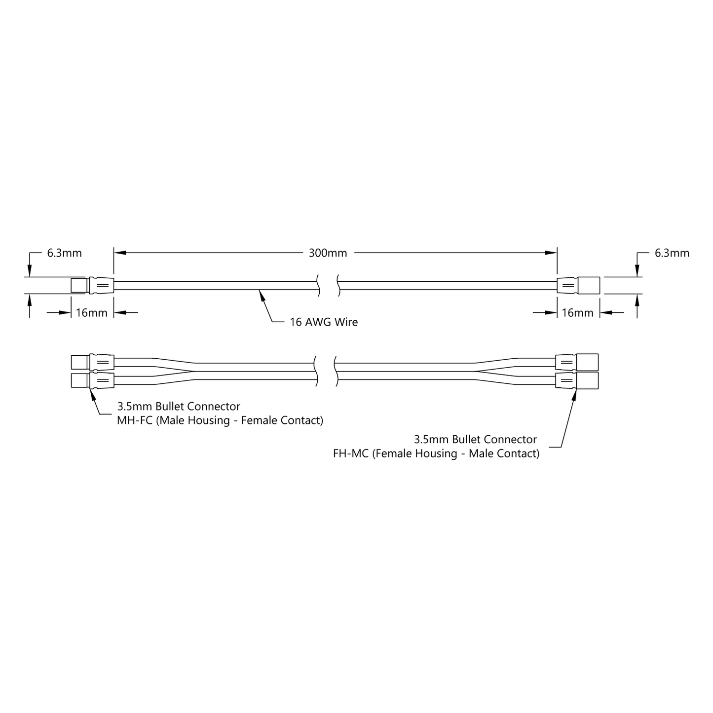 3.5mm Bullet Extension (MH-FC to FH-MC, 300mm Length)