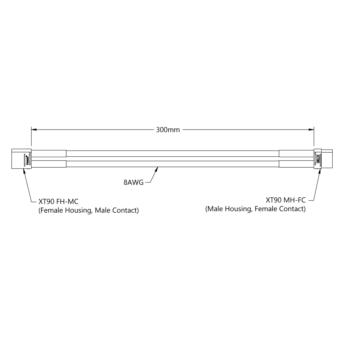 XT90 Extension (FH-MC to MH-FC, 300mm Length)