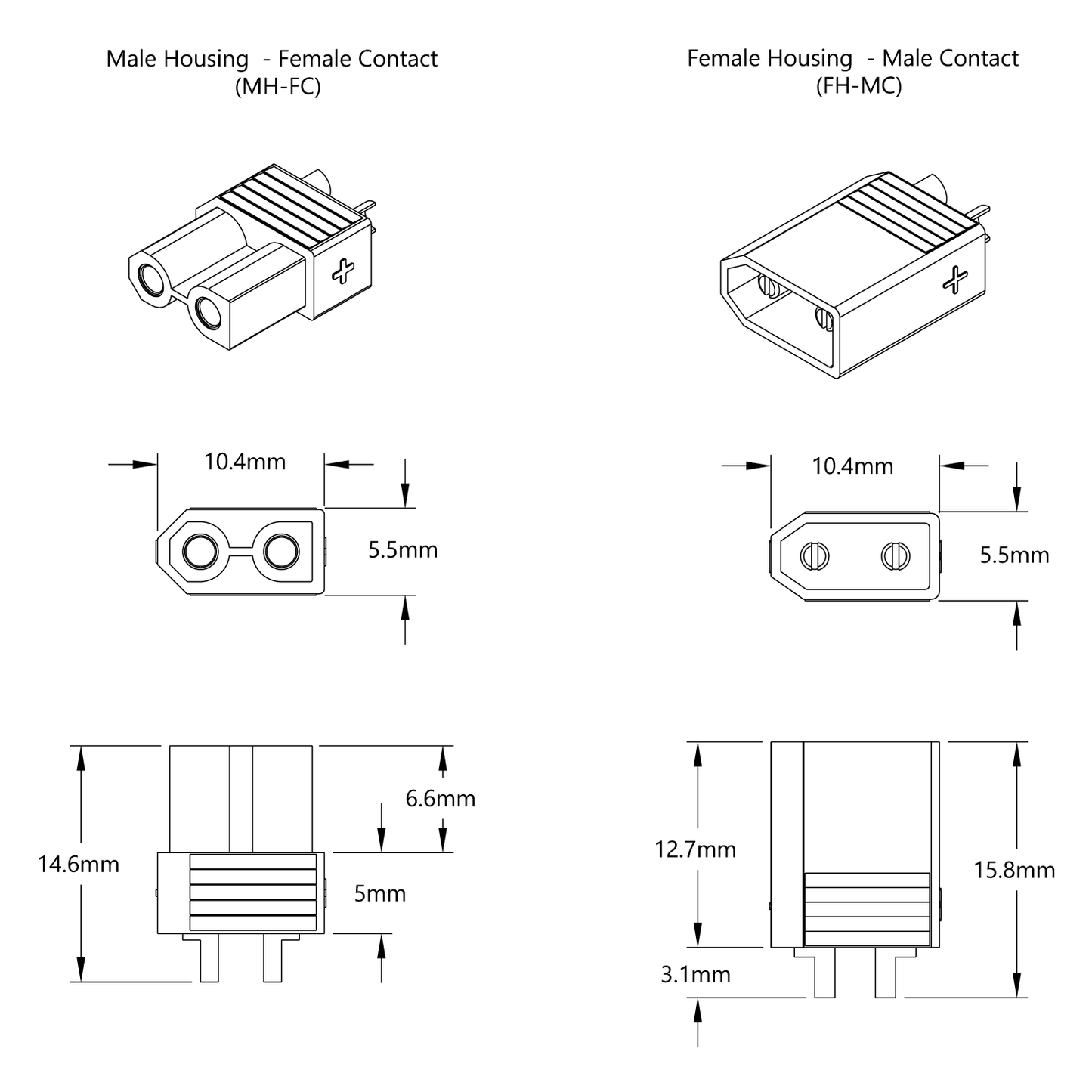 XT30 Connector Pack (FH-MC x 5, MH-FC x 5)