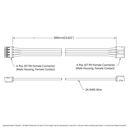 JST PH Cable (4-Pos JST PH, MH-FC to MH-FC, 600mm Length)