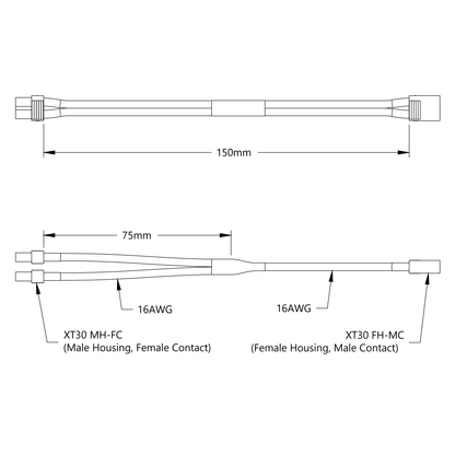 XT30 Y-Harness (Single FH-MC XT30 to Dual MH-FC XT30, 150mm Length)