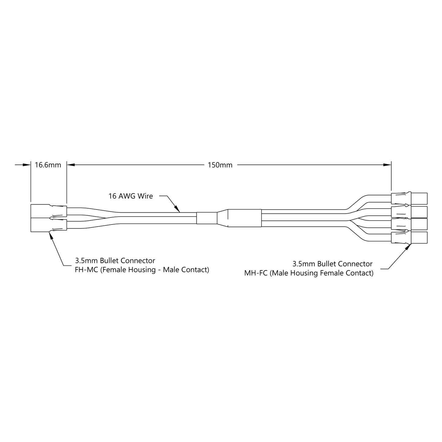 3.5mm Bullet Y-Harness (Single FH-MC to Dual MH-FC, 150mm Length)