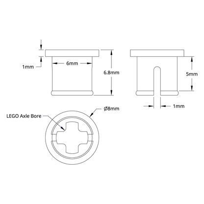 3900 Series Bearing Adaptor for LEGO Axle (6mm OD, 5mm Length) - 12 Pack