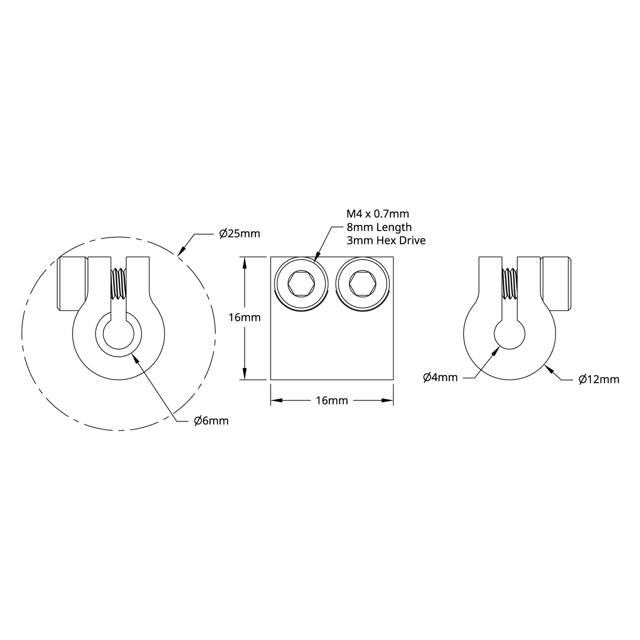 4000 Series Clamping Shaft Coupler (4mm Round Bore to 6mm Round Bore)