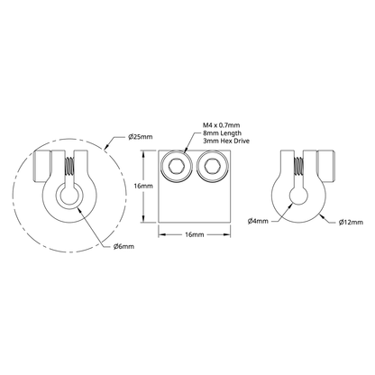 4000 Series Clamping Shaft Coupler (4mm Round Bore to 6mm Round Bore)