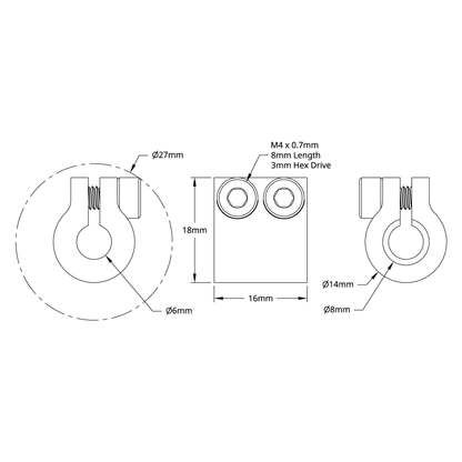 4000 Series Clamping Shaft Coupler (6mm Round Bore to 8mm Round Bore)