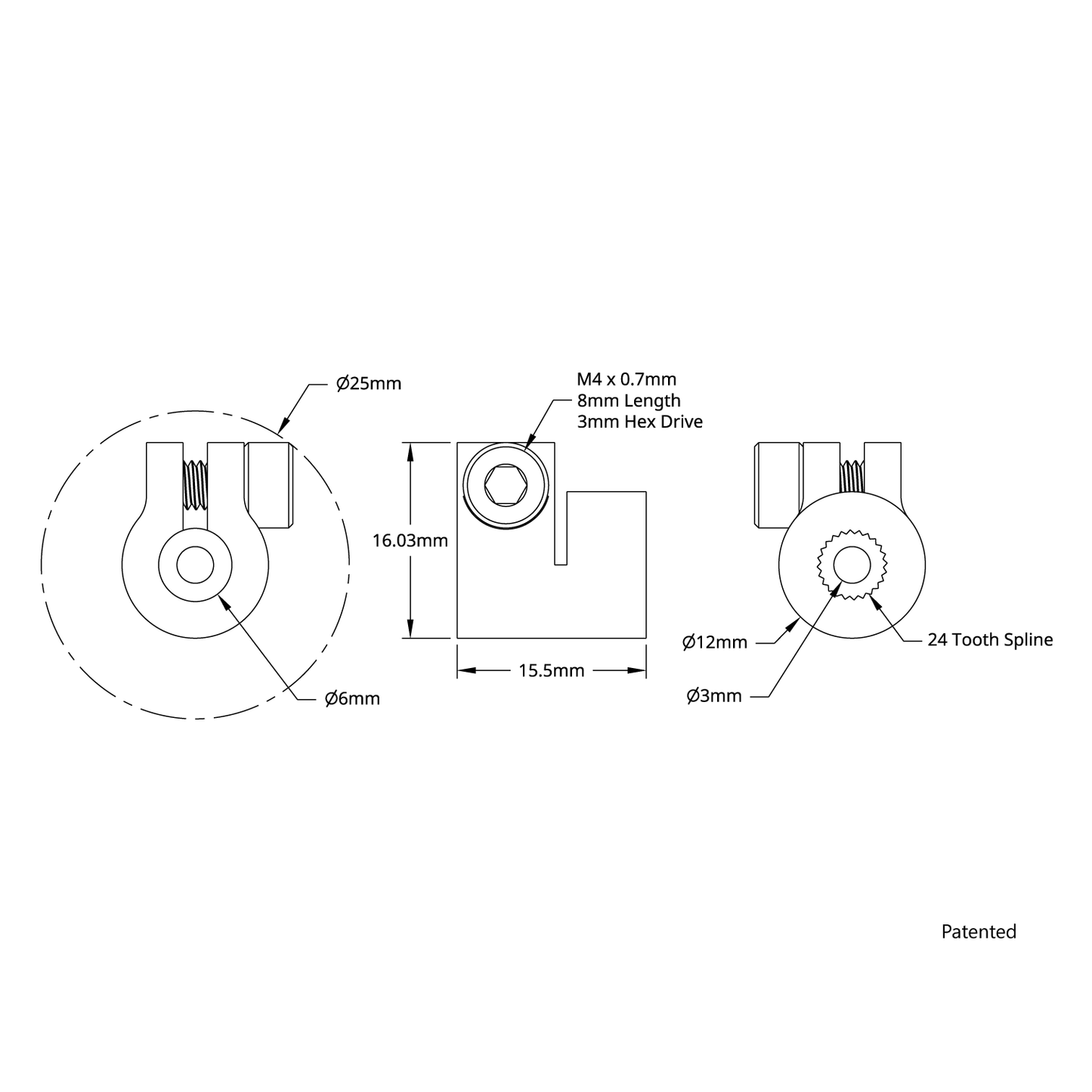 4001 Series Clamping Servo to Shaft Coupler (24 Tooth Spline to 6mm Round Bore)