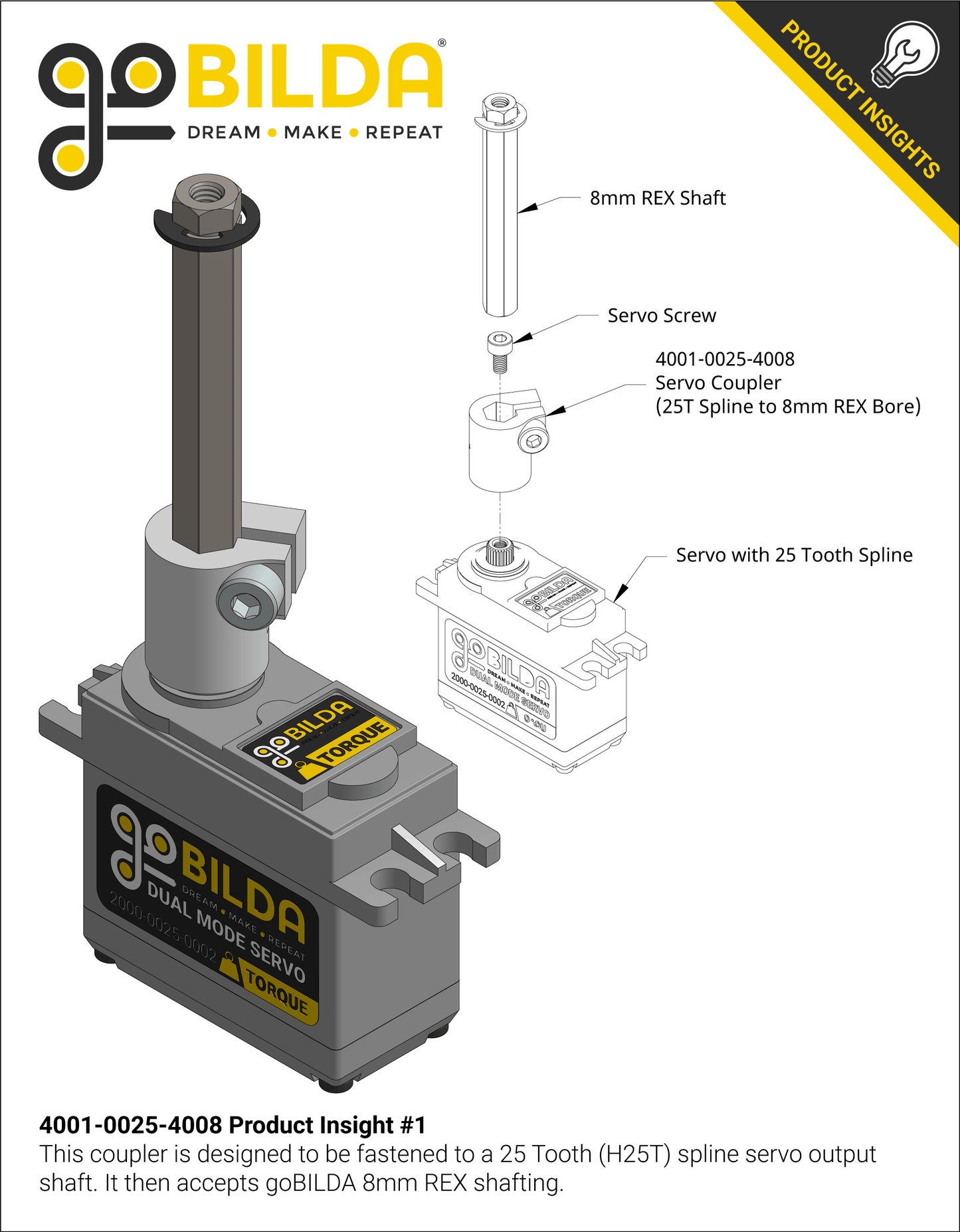 4001 Series Clamping Servo to Shaft Coupler (25 Tooth Spline to 8mm REX™ Bore)