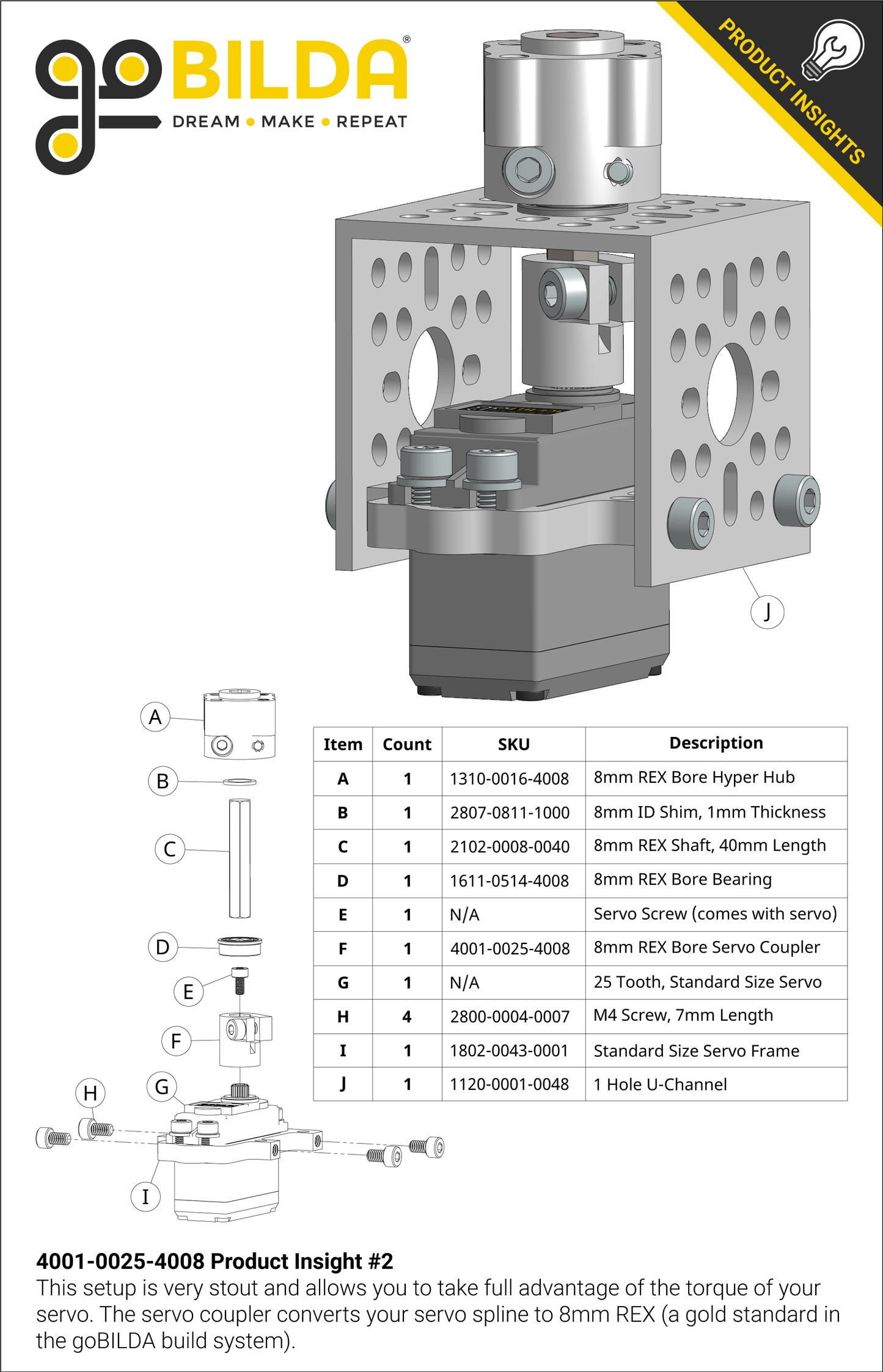 4001 Series Clamping Servo to Shaft Coupler (25 Tooth Spline to 8mm REX™ Bore)