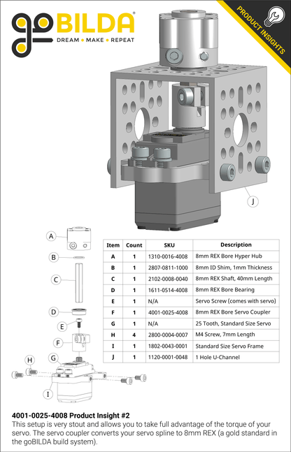 4001 Series Clamping Servo to Shaft Coupler (25 Tooth Spline to 8mm REX™ Bore)