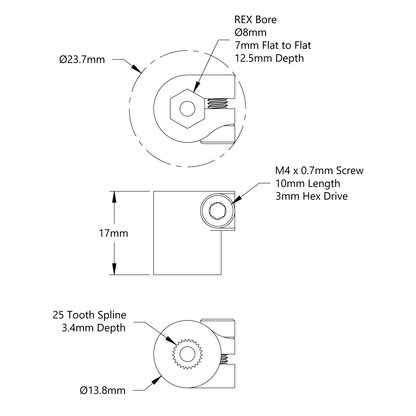 4001 Series Clamping Servo to Shaft Coupler (25 Tooth Spline to 8mm REX™ Bore)