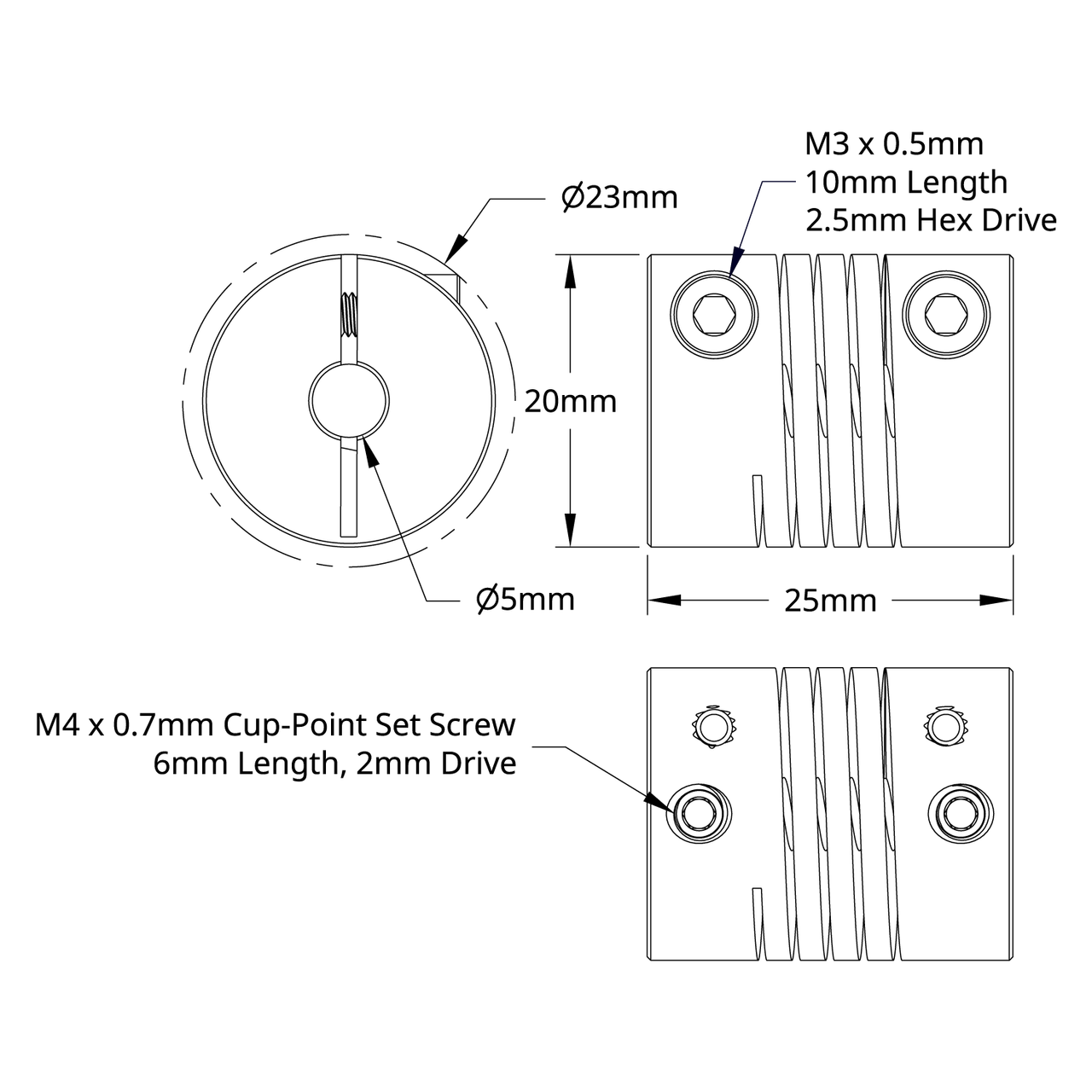 4002 Series Flexible Clamping Shaft Coupler (5mm Round Bore to 5mm Round Bore)