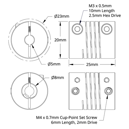 4002 Series Flexible Clamping Shaft Coupler (5mm Round Bore to 8mm Round Bore)