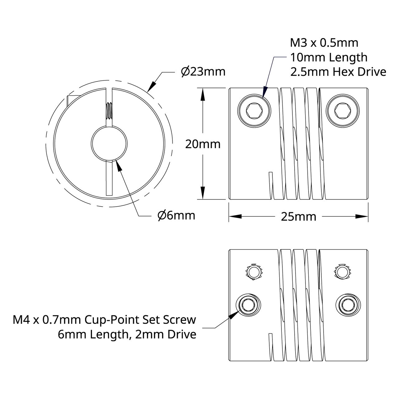 4002 Series Flexible Clamping Shaft Coupler (6mm Round Bore to 6mm Round Bore)