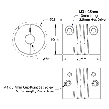 4002 Series Flexible Clamping Shaft Coupler (6mm Round Bore to 6mm Round Bore)