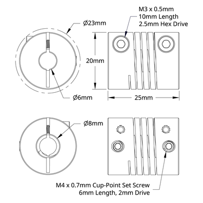 4002 Series Flexible Clamping Shaft Coupler (6mm Round Bore to 8mm Round Bore)