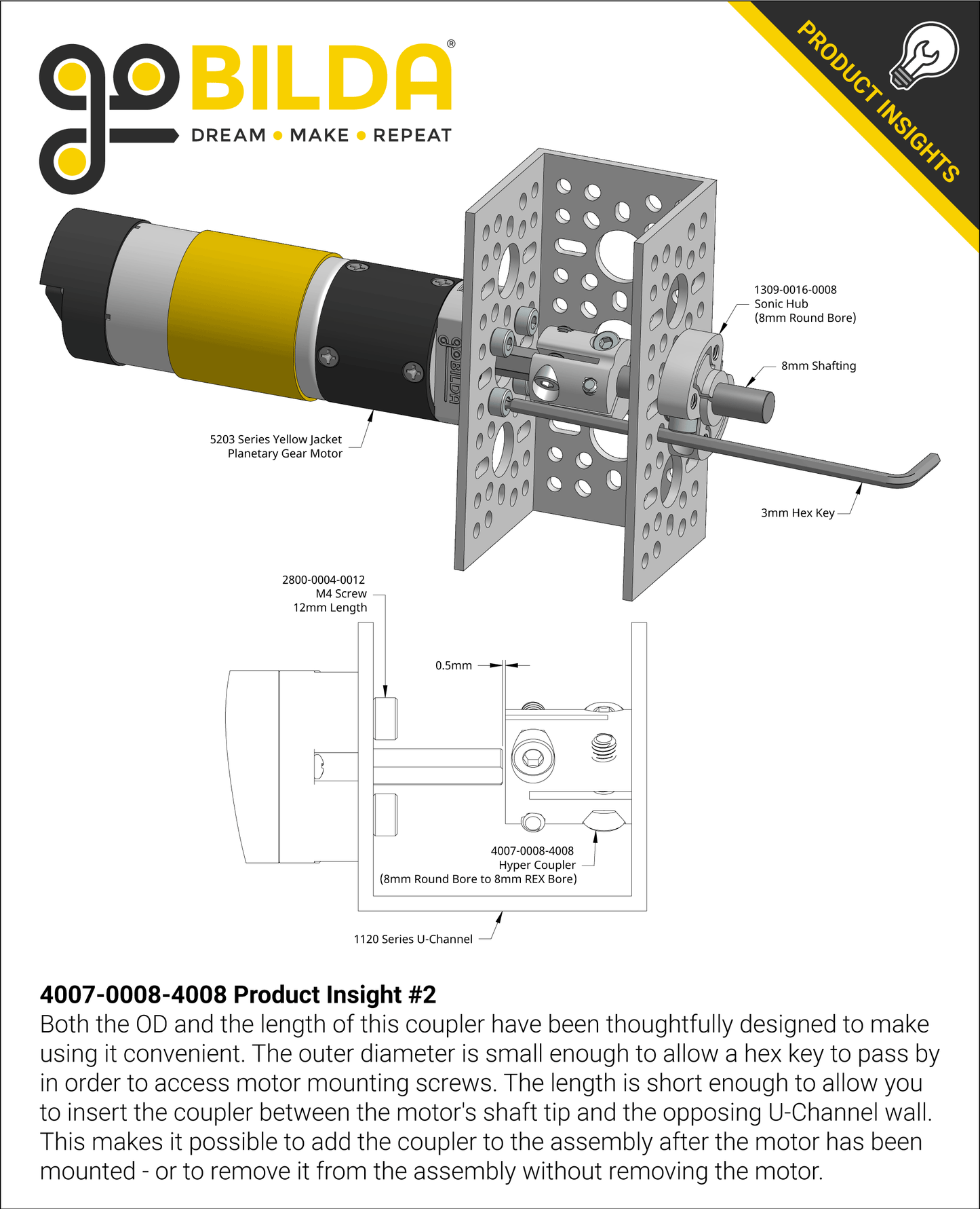 4007 Series Hyper Coupler (8mm Round Bore to 8mm REX™ Bore)