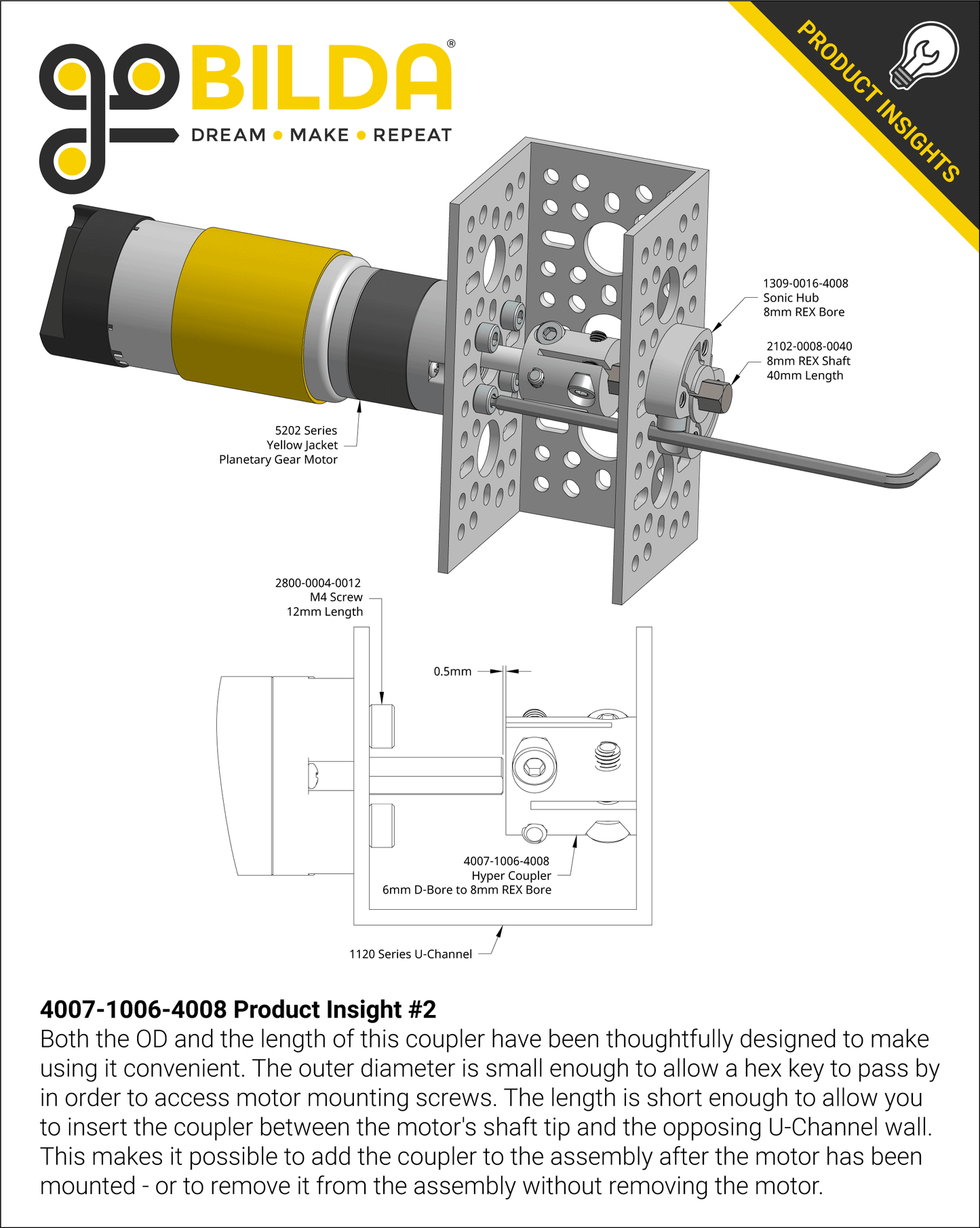 4007 Series Hyper Coupler (6mm D-Bore to 8mm REX Bore™)