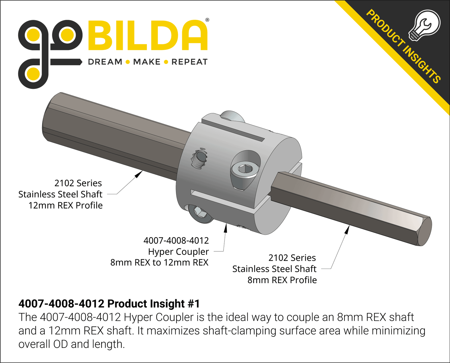 4007 Series Hyper Coupler (8mm REX™ Bore to 12mm REX™ Bore)