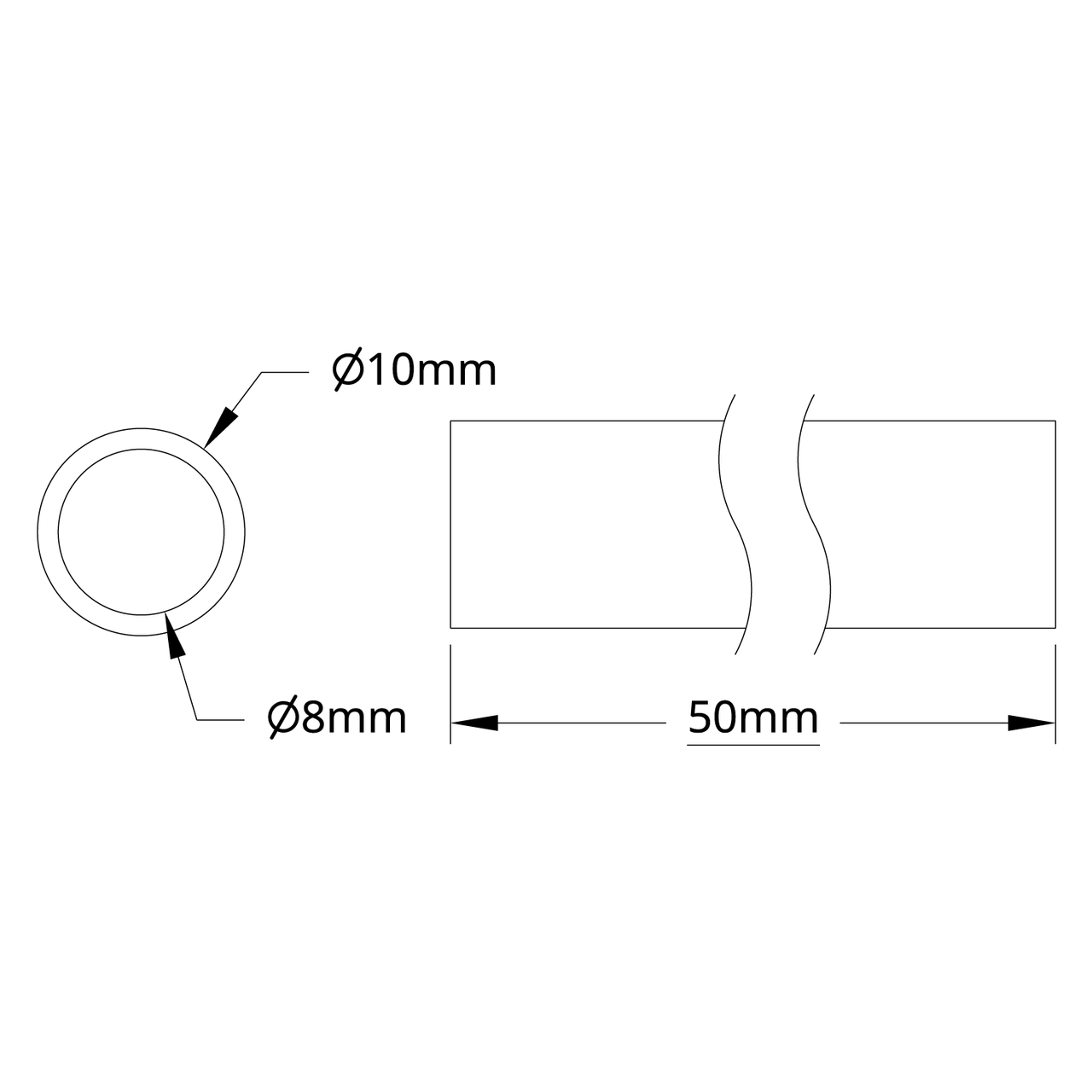 4100 Series Aluminum Tube (8mm ID x 10mm OD, 50mm Length)