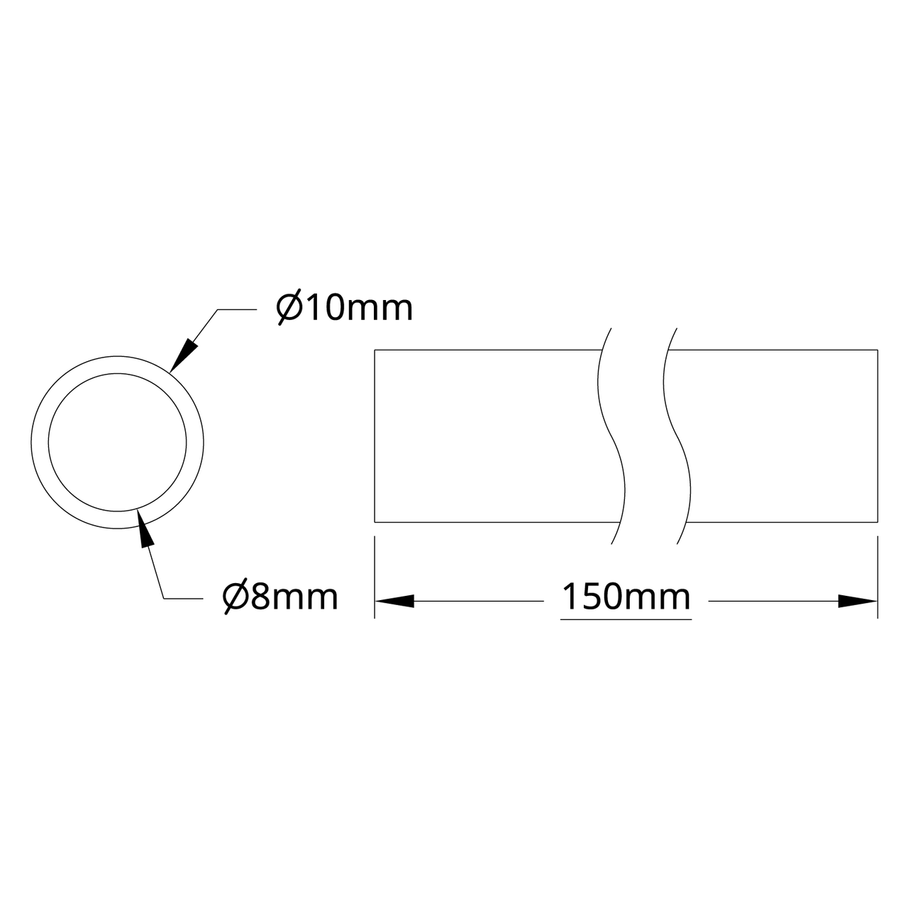 4100 Series Aluminum Tube (8mm ID x 10mm OD, 150mm Length)