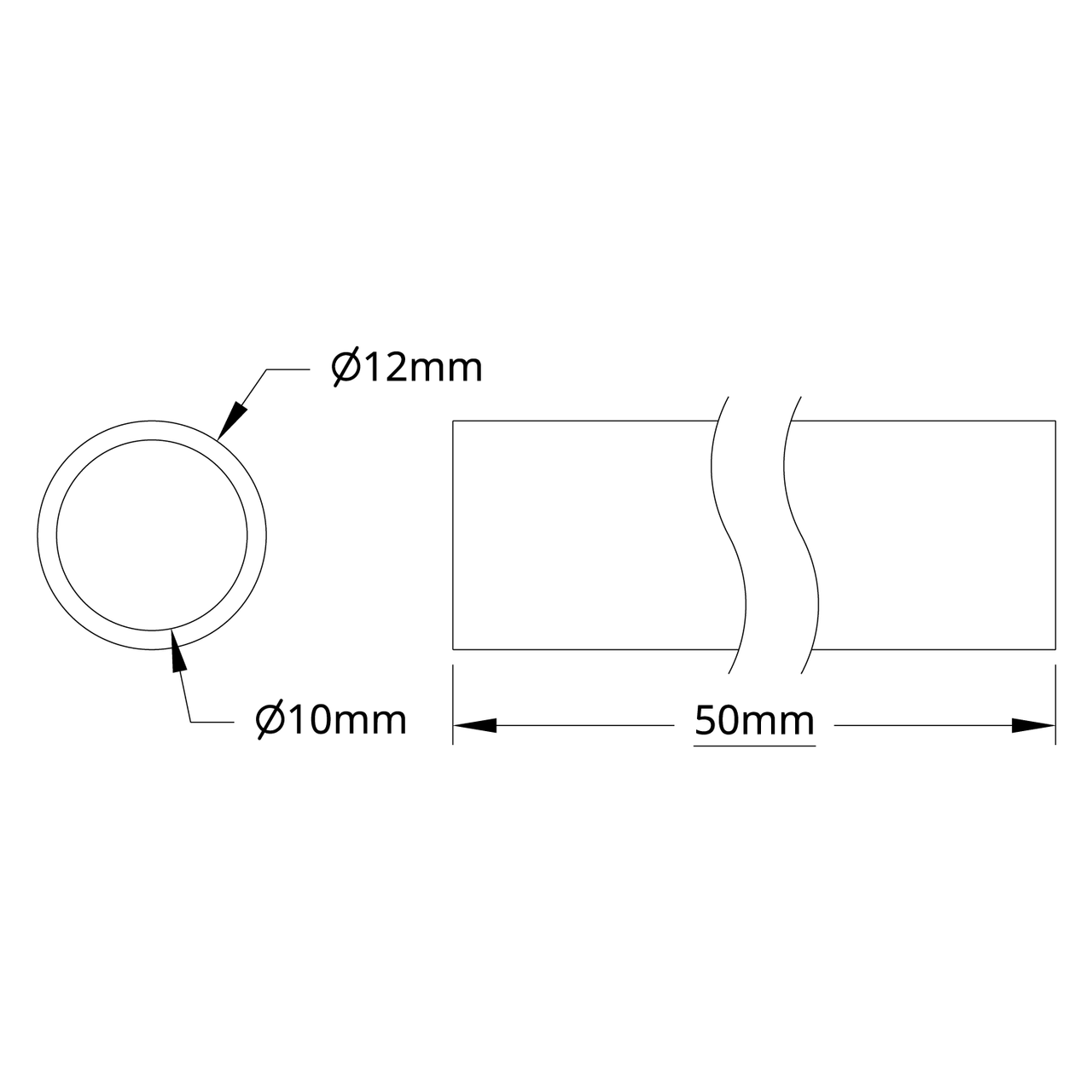 4100 Series Aluminum Tube (10mm ID x 12mm OD, 50mm Length)