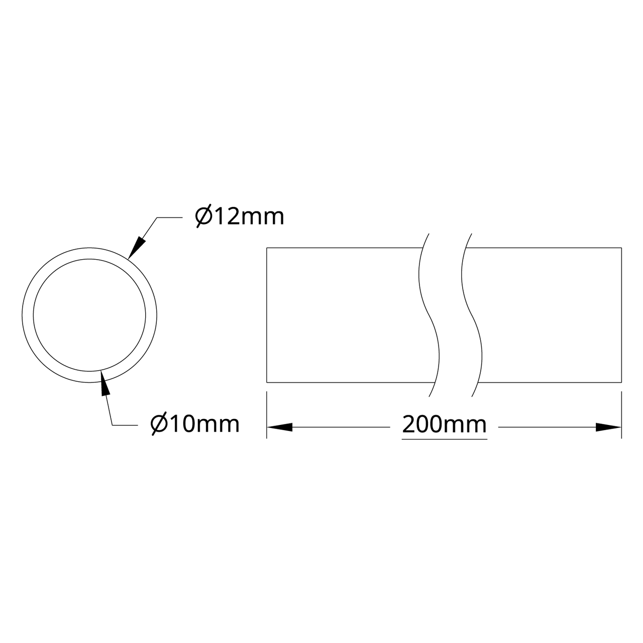 4100 Series Aluminum Tube (10mm ID x 12mm OD, 200mm Length)