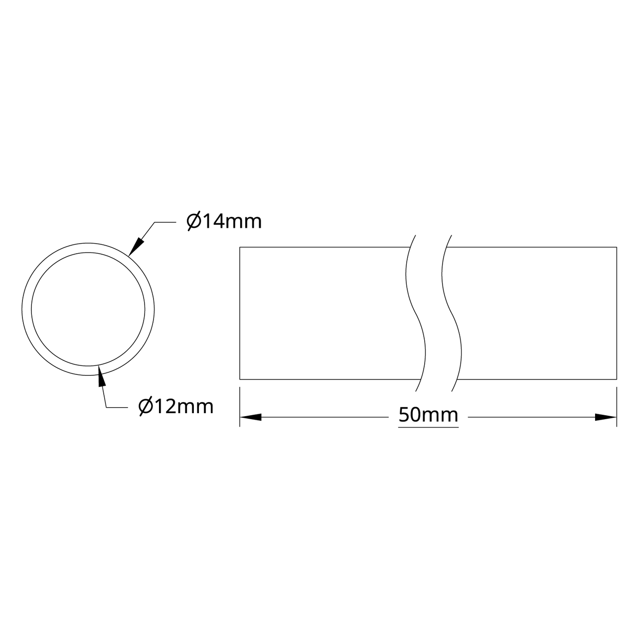 4100 Series Aluminum Tube (12mm ID x 14mm OD, 50mm Length)