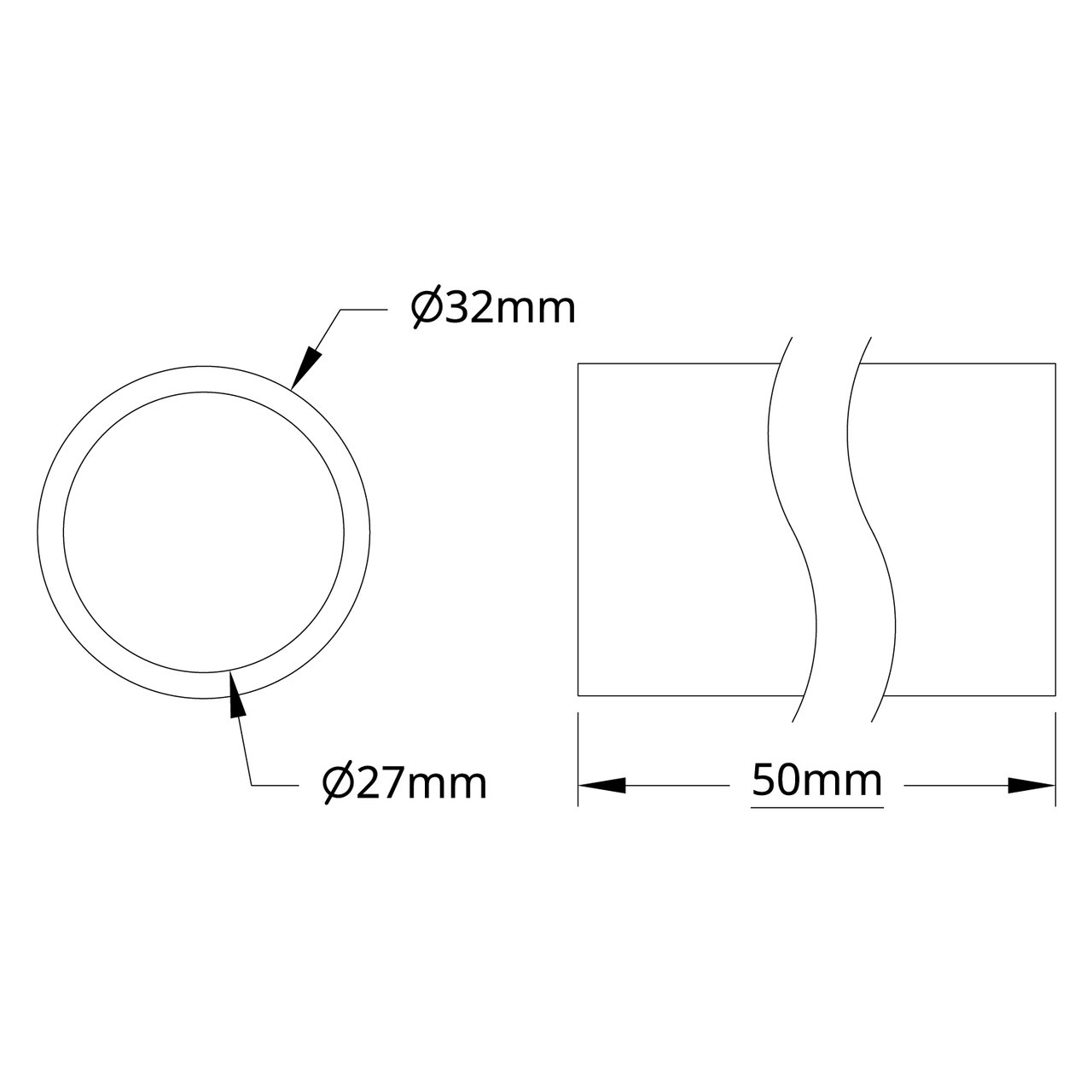 4100 Series Aluminum Tube (27mm ID x 32mm OD, 50mm Length)