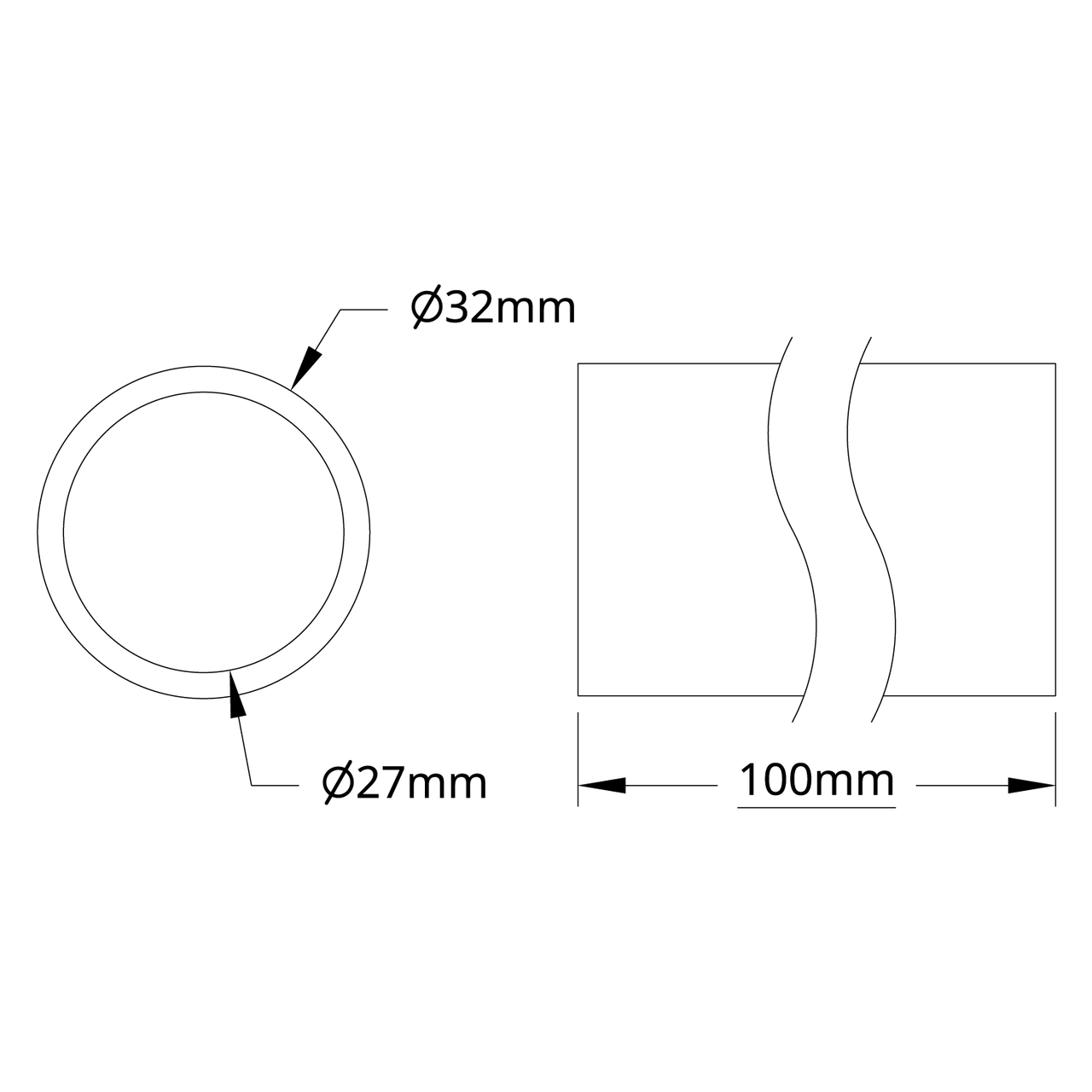 4100 Series Aluminum Tube (27mm ID x 32mm OD, 100mm Length)