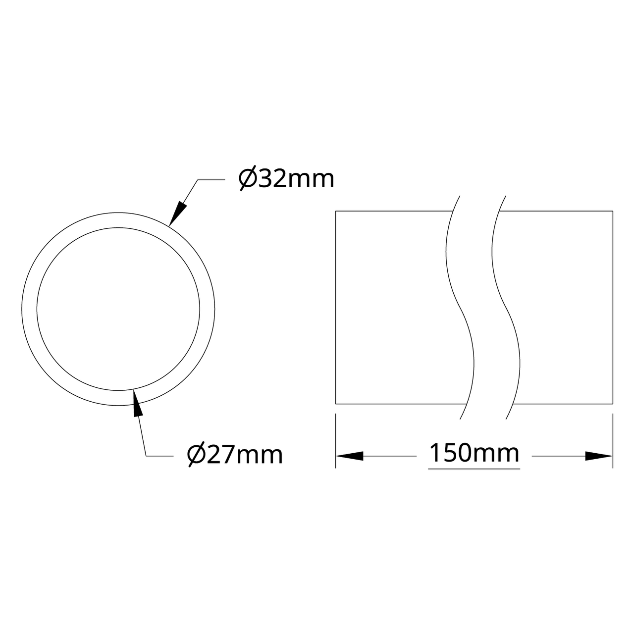 4100 Series Aluminum Tube (27mm ID x 32mm OD, 150mm Length)