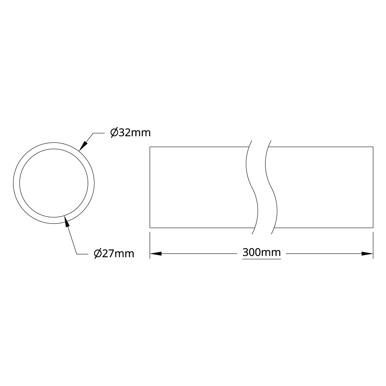 4100 Series Aluminum Tube (27mm ID x 32mm OD, 300mm Length)