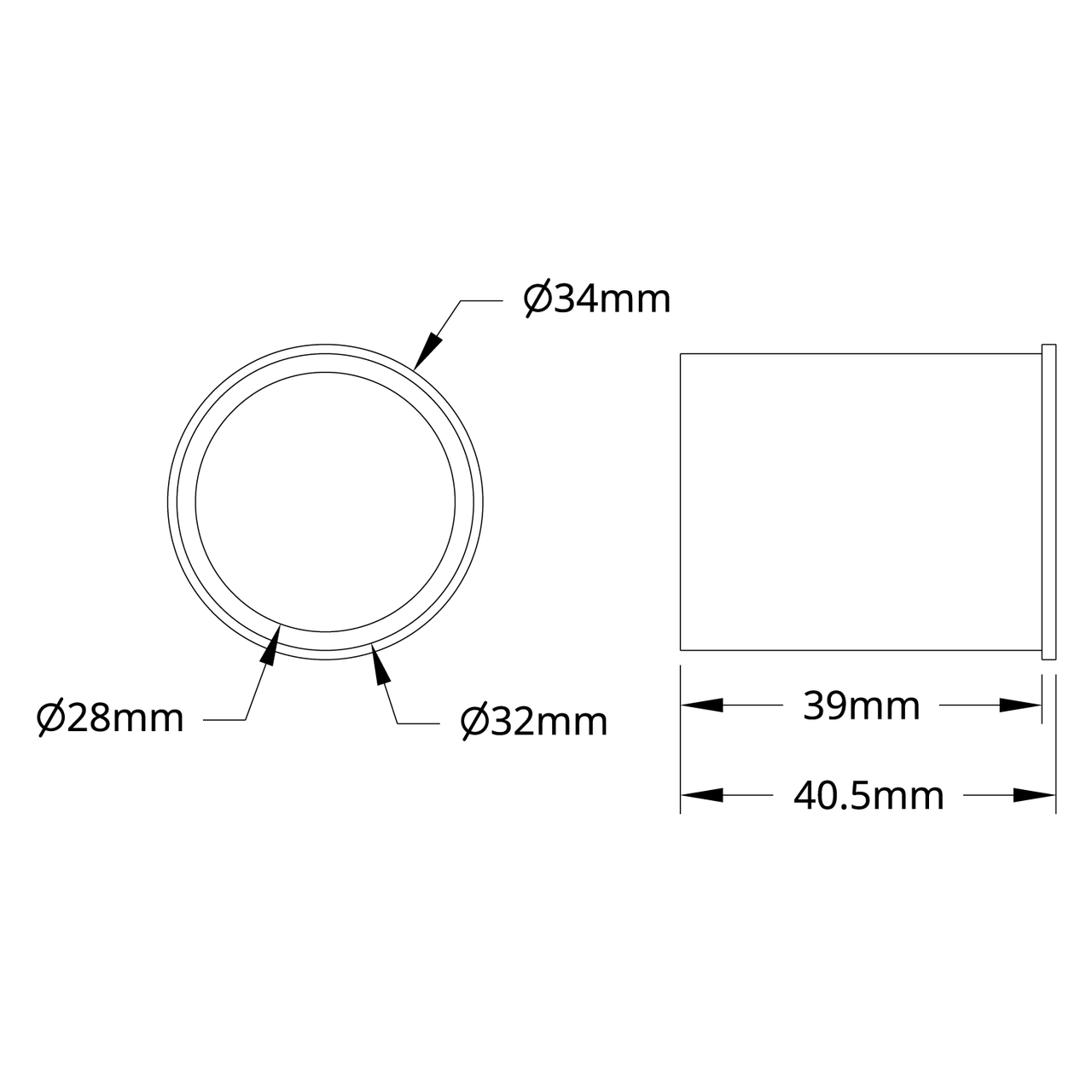 4102 Series Aluminum Flanged Tube (28mm ID x 32mm OD, 39mm Length)