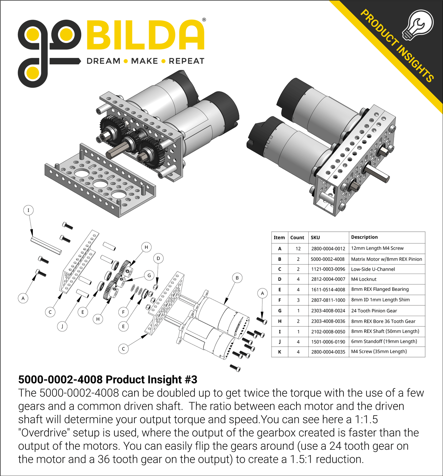 Modern Robotics/MATRIX 12VDC Motor with 8mm REX™ Pinion Shaft