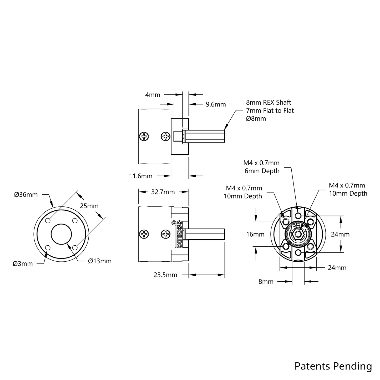 5103 Series Planetary Gearbox (3.7:1 Ratio, 24mm Length 8mm REX™ Shaft)