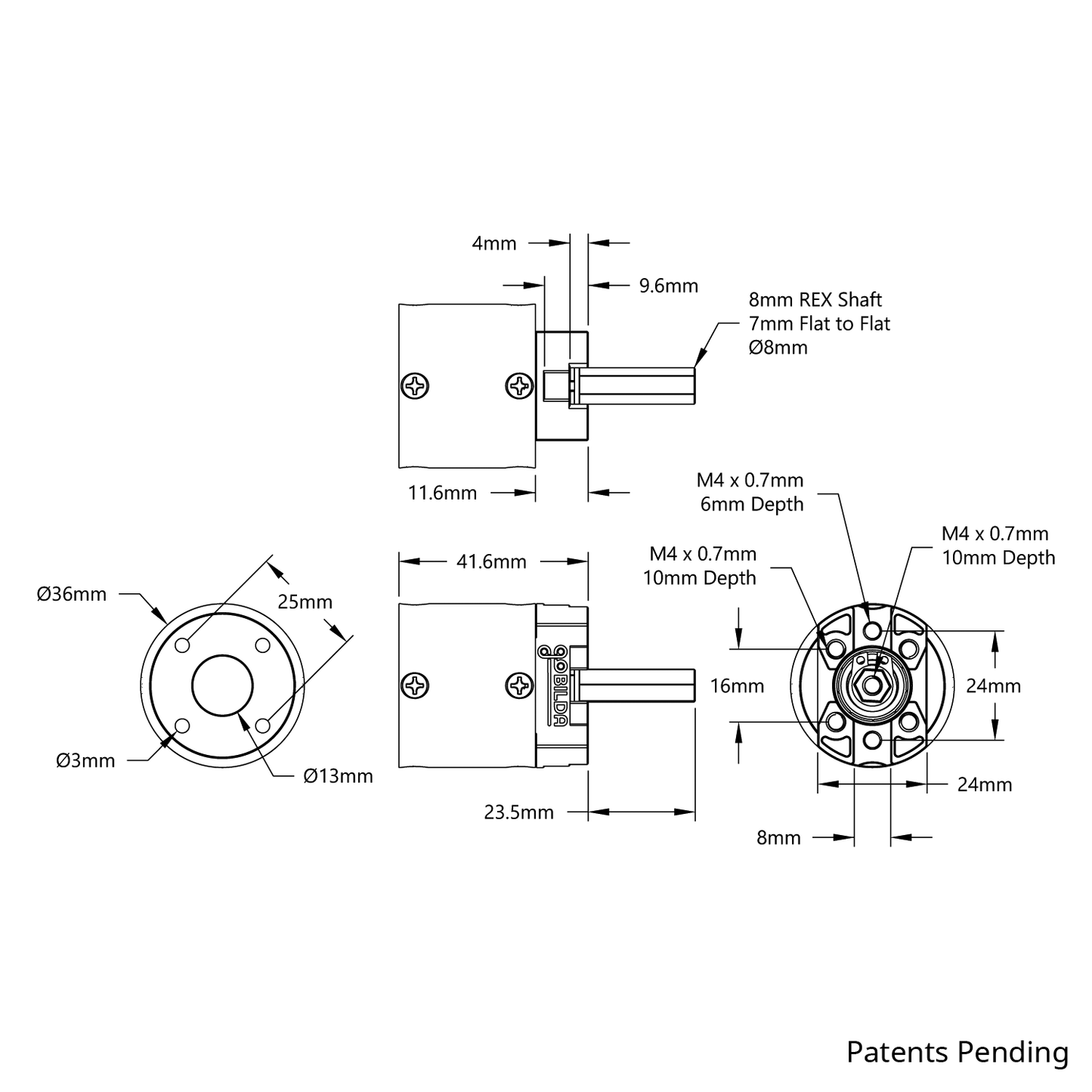 5103 Series Planetary Gearbox (13.7:1 Ratio, 24mm Length 8mm REX™ Shaft)